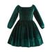 Lovskoo Princess Dresses for Girls 1-5Tvelvet Dresses Long Sleeve A-Line Skater Dress for Christmas Party Weddings Green