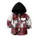 TOWED22 Toddler Kids Boys Girls Flannel Hooded Plaid Shirt Button Baby Red Plaid Shirt Plaid Shirt Hooded Clothes(Red 3-4 Y)