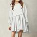 Herrnalise Girl Long Sleeve Dress Ruffle Solid Color Cotton Casual Tiered Pleated Twirly Dress