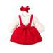 Toddler Girl Valentine s Day Dress Fake Two Pieces Round Neck Long Puff Sleeve Bow Decor A-Line Dress with Headband