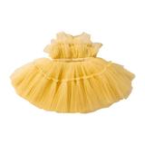 Girls Cute Dresses Holiday Playwear For Little Girls Lace Sleeveless Solid Color Bow Puffy Suitable For Wedding Prom Fashion Playwear Dres Yellow 80