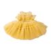 Girls Cute Dresses Holiday Playwear For Little Girls Lace Sleeveless Solid Color Bow Puffy Suitable For Wedding Prom Fashion Playwear Dres Yellow 80