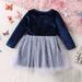 Jacenvly Christmas Dress for Baby Girl Clearance Comfort Warmth Long Sleeve Shift Dress New Style Round Neck Gold Velvet Long Sleeve Mesh Sequin Princess Dress Fro 6 Months to 4 Years Old Blue