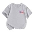 Virmaxy Toddler Baby Girls Boys Shirt Independence Day Gift Kids T-shirt Funny Youth Shirt Solid Letter Graphic Short Sleeve Basic Tee Shirt Spring Summer Trendy Versatile Blouse Gray 4T