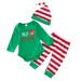 NIUREDLTD Toddler Boys Christmas Holiday Outfits Toddler Boys Christmas Winter Long Sleeve Letter Prints Romper Striped Pants With Hat 3PCS Outfits Clothes Set Fall Winter Set Green 90