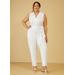 Plus Size Belted Faux Wrap Jumpsuit