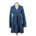 Zara Casual Dress - Mini Collared Long sleeves: Blue Solid Dresses - New - Women's Size X-Small