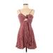 Dress Forum Casual Dress - A-Line Plunge Sleeveless: Burgundy Print Dresses - Women's Size Medium