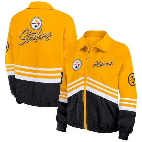 Damenbekleidung von Erin Andrews Gold Pittsburgh Steelers Vintage Throwback Windjacke mit durchgehendem Reißverschluss