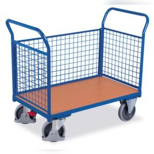 VARIOfit Gitter-Dreiwandwagen, Tragl. 500kg, Ladefl. LxB 970x680mm, Holzplatte, 3 Wände Image