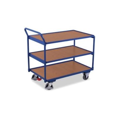 VARIOfit Tischwagen, Tragl. 250kg, Griff Holzplatte, Ladefl. LxB 850x500mm, Holzböden, RAL5010 Image