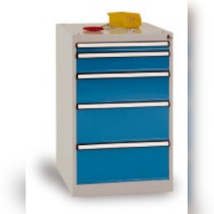 Schubfachschrank BASETEC Stationär, Nutzhöhe 700 mm mit 5 Schubfächern, in lichtgrau RAL 7035/brillantblau RAL 5007 Image