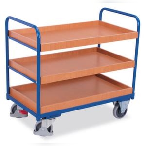 VARIOfit Etagenwagen, Tragl. 250kg, 3 Etage(n), Ladefl. LxB 850x500mm, Holzkästen, RAL5010 Image