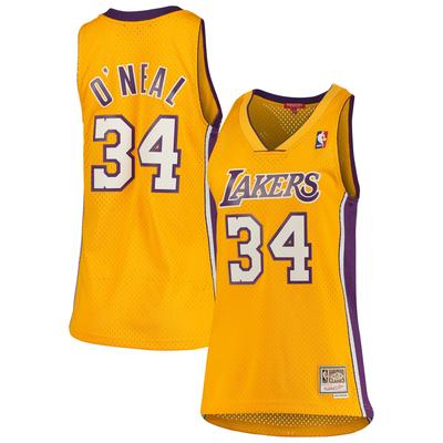 Mitchell & Ness Shaquille O'Neal Gold Los Angeles Lakers 1999/00 Hardwood Classics Swingman-Trikot für Damen Image
