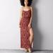 American Eagle Outfitters Dresses | American Eagle Outfitters S Burgundy Paisley Boho Bohemian High Slit Maxi Dress | Color: Black/Red | Size: S