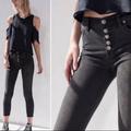 Free People Jeans | Free People Skinny Jeans Size 24 Raw Hem Exposed Button Charcoal Grey Black | Color: Black/Gray | Size: 24