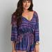 American Eagle Outfitters Pants & Jumpsuits | Aeo American Eagle Outfitters Blue Paisley Boho Long Sleeve Romper Size | Color: Blue/Purple | Size: Xs