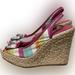 Coach Shoes | Coach Women's Pink Grace Striped Bow Espadrille Platform Wedge Sandals Size 7.5m | Color: Green/Pink | Size: 7.5
