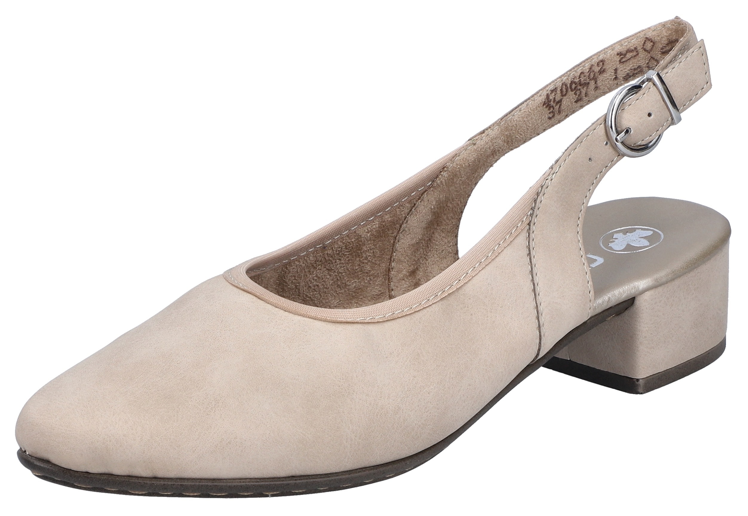 Slingpumps RIEKER, Damen, Gr. 43, beige (hellbeige), Lederimitat, Schuhe Slingpumps, Abendschuh, Sommerschuh, Blockabsatz, mit verstellbarem Riemchen