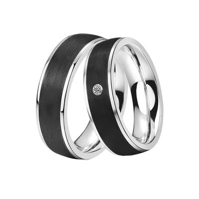 Trauring DOOSTI "Schmuck Geschenk Edelstahl Trauring Ehering Partnerring LIEBE" Gr. 56, schwarz (edelstahlfarben, schwarz), Fingerringe, 56, ohne Zirkonia, Edelstahl-Carbon, 6mm, Edelstahl, Carbon, wahlweise mit oder ohne Zirkonia Image