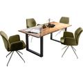 Essgruppe SALESFEVER Sitzmöbel-Sets Gr. Strukturstoff, 180-90 + Drehfunktion, bunt (cognac, schwarz, grün, silber, silber) Essgruppen