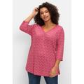 3/4-Arm-Shirt SHEEGO "Große Größen" Gr. 52/54, pink (magenta gemustert) Damen Shirts V-Shirts