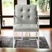 HomeRoots Set of Two Tufted Light Gray and Silver Metallic Upholstered Faux Leather Dining Arm Chairs