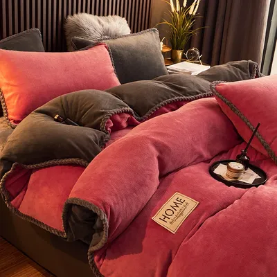 WOSTAR Winter warm coral fleece duvet cover 220x240 couple luxury double bed quilt cover bedding set twin full queen king size
