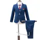 School Kids Formal Suit Flowers Boys Wedding Birthday Party Dress Blazer Vest Pants Tuxedo Children