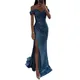 Off-shoulder Gown Dress Elegant Sequin Pleated Maxi Dress for Evening Party Prom V-neck Off Shoulder