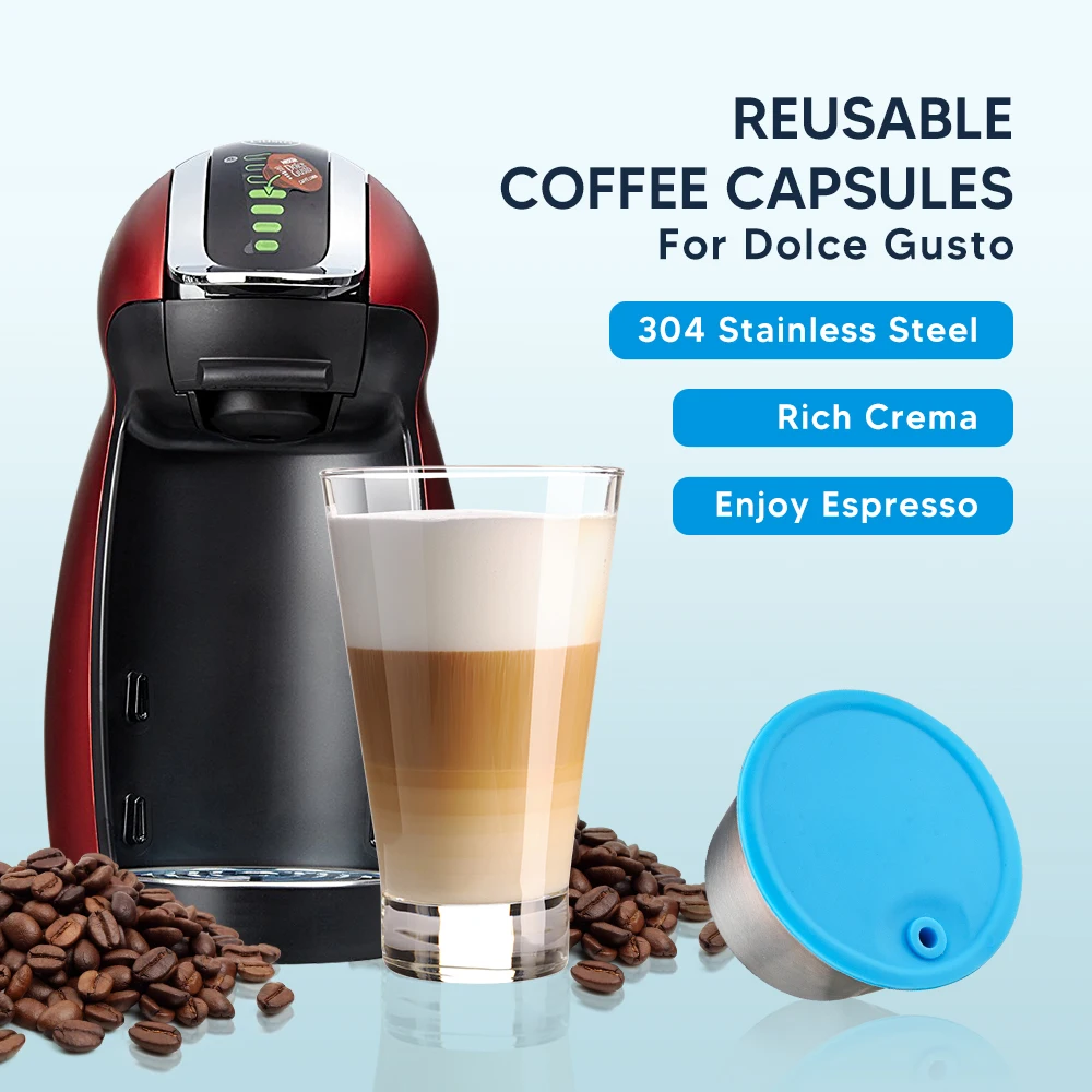 Nachfüllbare Edelstahl Metall wiederverwendbare Dolce Gusto Kapsel Silikonhülle Dolci Gusto Kaffeemaschine Kaffeelöffel mit Clip Image
