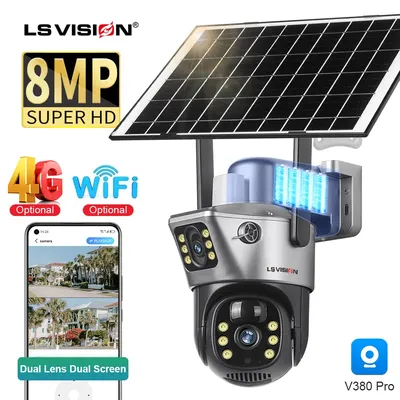 LS VISION 4K 8MP Dual Screen Solar Kamera Outdoor Wireless 4G/WiFi PTZ Dual Objektiv Sicherheit Schutz Auto Tracking CCTV Kameras