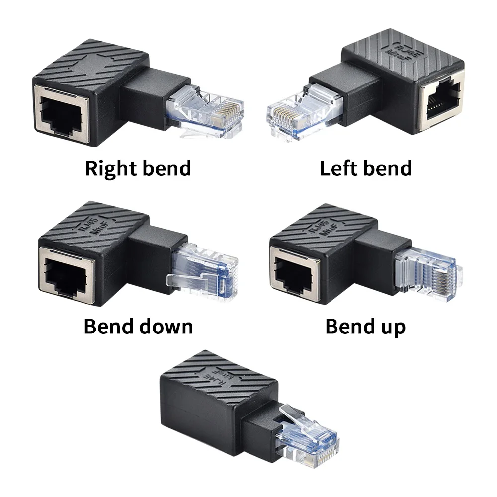 1 stücke RJ45 Stecker Auf Buchse Konverter 90 Grad Verlängerung Adapter für Cat5 Cat6 LAN Ethernet Netzwerk Kabel Stecker Extender Image