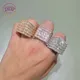 Drip Letter Iced Out Baguette Rings for Men Real Gold Plated Cubic Zirconia Copper Hip Hop Jewelry