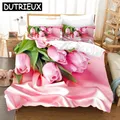 Pink Tulip Bedding Set Elegant Flower Scenery 3d Duvet Cover Pillowcases Bed Linen Twin Queen King