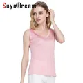 SuyaDream Women Tank tops 100% Natural Silk Solid Sleeveless V neck Vests 2022 Summer Pink Blue