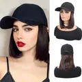 Casquette de Baseball avec Extensions de Cheveux Synthétiques Perruques Bob Courtes et Raides