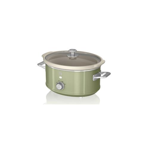 SWAN SF17021GNEU Retro Slow Cooker 3,5L, Antihaft-Keramisches PFOA- und PTFE-freies, Vintage, Grün, 200W