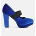 London Rag Krause High Block Heel Velvet Pumps - Blue - US-9/UK-7/EU-40