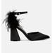 London Rag Palmetta Fur Detail Block Heel Sandals - Black