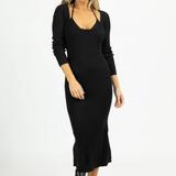 MABLE Knit Layered Bra Midi Dress Set - Black