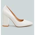 London Rag Kamira Patent Block Heeled Pumps - White - US-6 / UK-4 / EU-37