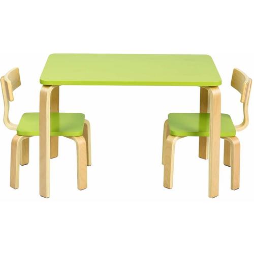 COSTWAY Sitzgruppe Kinder, 3tlg. Kindersitzgruppe, Kindermoebel aus Holz, Kindertisch mit 2