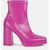 London Rag Tintin Square Toe Ankle Heeled Boots - Pink - US-7 / UK-5 / EU-38