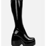 London Rag Dirty Dance Patent High Platfrom Calf Boots - Black - US-10 / UK-8 / EU-41