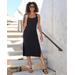 Boston Proper - Jet Black - Beyond Travel Sweetheart Neckline Midi Dress - XL