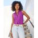 Boston Proper - Purple Cactus Flower - Linen Sleeveless Button-Front Shirt - XXS