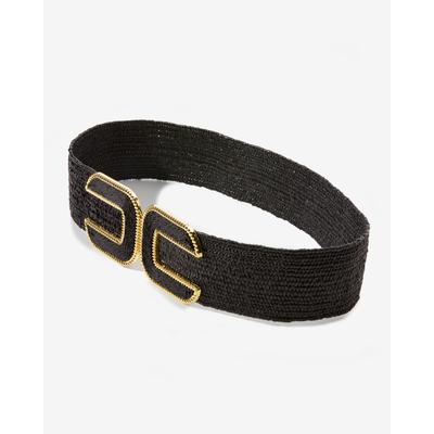 Jardin - Black - Gold Hardware Raffia Elastic Belt - Medium/Large