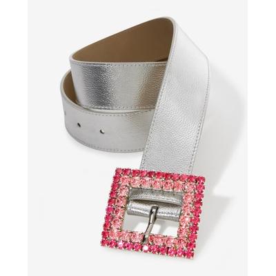 Jardin - Pink/Silver - Silver Rhinestone Buckle Belt - Large/XL