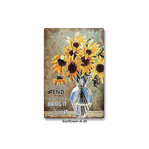 1 Stück Retro-Metall-Blechschild, Katze, Sonnenblume, Blechschild, Vintage-Heimwanddekoration, Malerei, Wandbehang für Heimdekoration, Wandkunst, Metall-Blechschild, 20 x 30 cm/8'' x 12'' Image